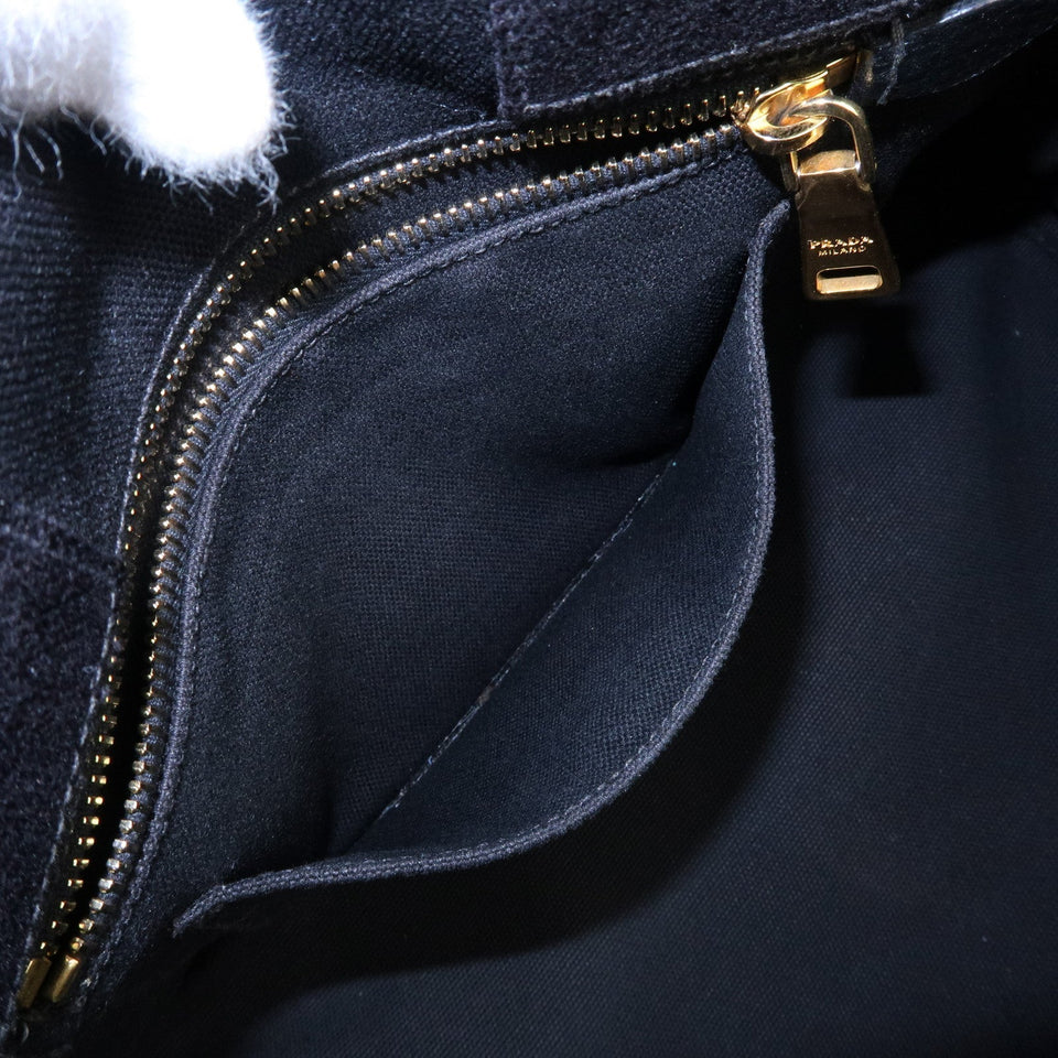 Prada Canapa Canvas Tote Bag Hand Bag Black BN1877