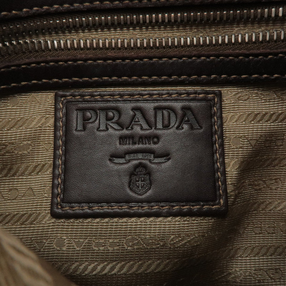Prada Logo Jacquard Leather Shoulder Bag Beige Brown BT0534