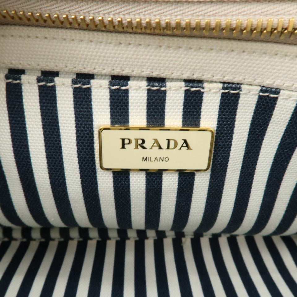 Prada Canapa Mini Canvas 2Way Tote Bag Hand Bag White 1BG439