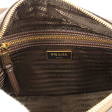 Prada Logo Jacquard Leather Shoulder Bag Beige Brown 1BH089