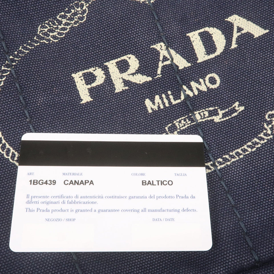 Prada Canapa Mini Canvas 2Way Tote Bag Hand Bag Navy 1BG439