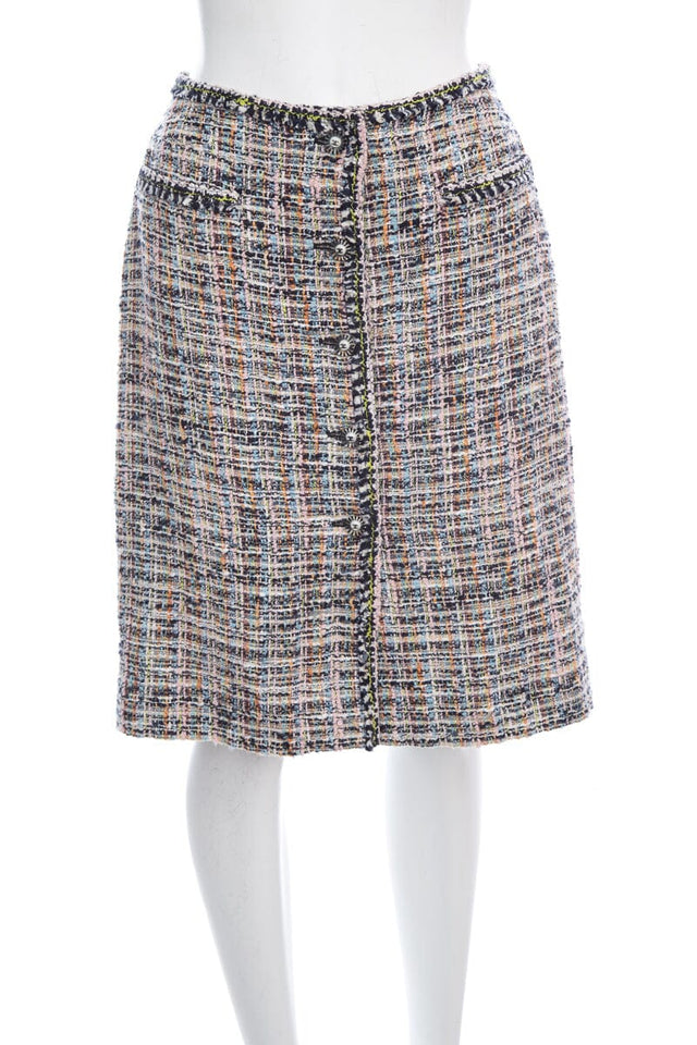 Chanel Multicolor Tweed Button Down Skirt SZ 40