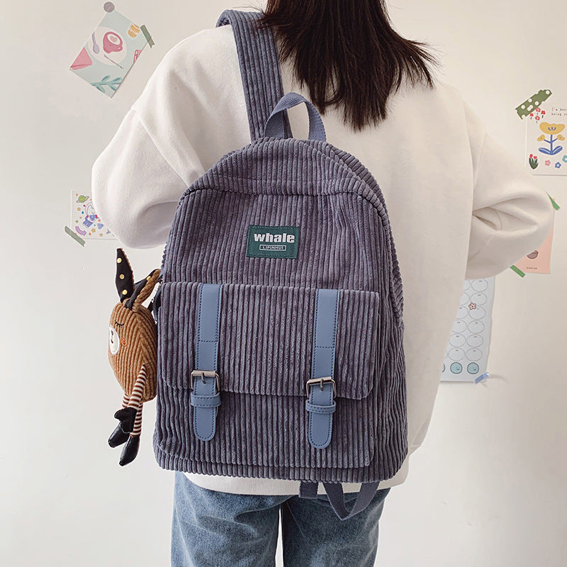 Corduroy Schoolbag Women's Backpack Winter Female Rucksack Small Book Back Bags Striped Shoulder Bags