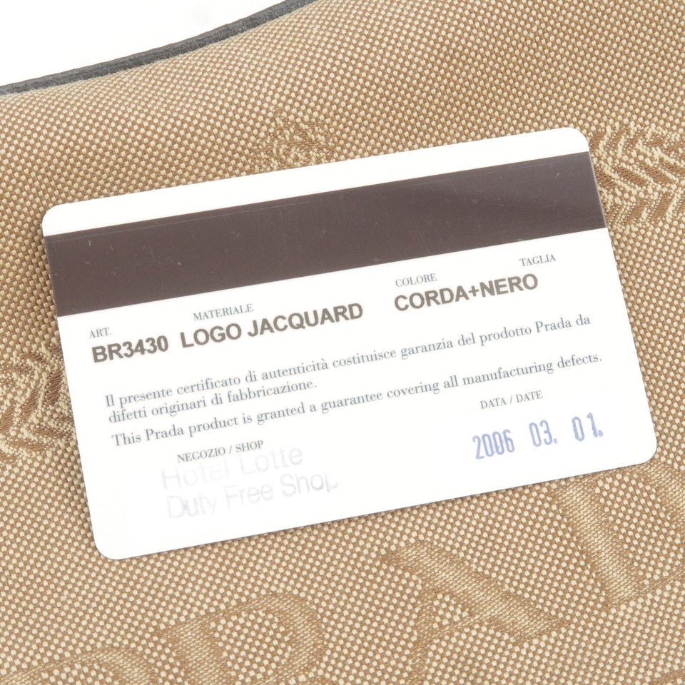 Prada Logo Jacquard Leather Shoulder Bag Beige Black BR3430