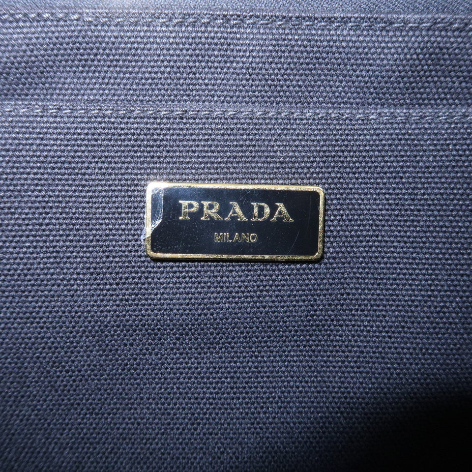 Prada Canapa Canvas Tote Bag Hand Bag Black BN1877