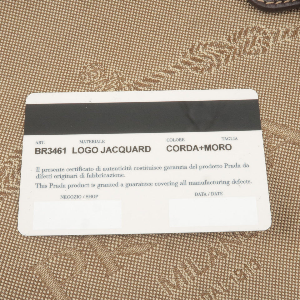 Prada Logo Jacquard Leather Boston Bag Beige Brown BR3461