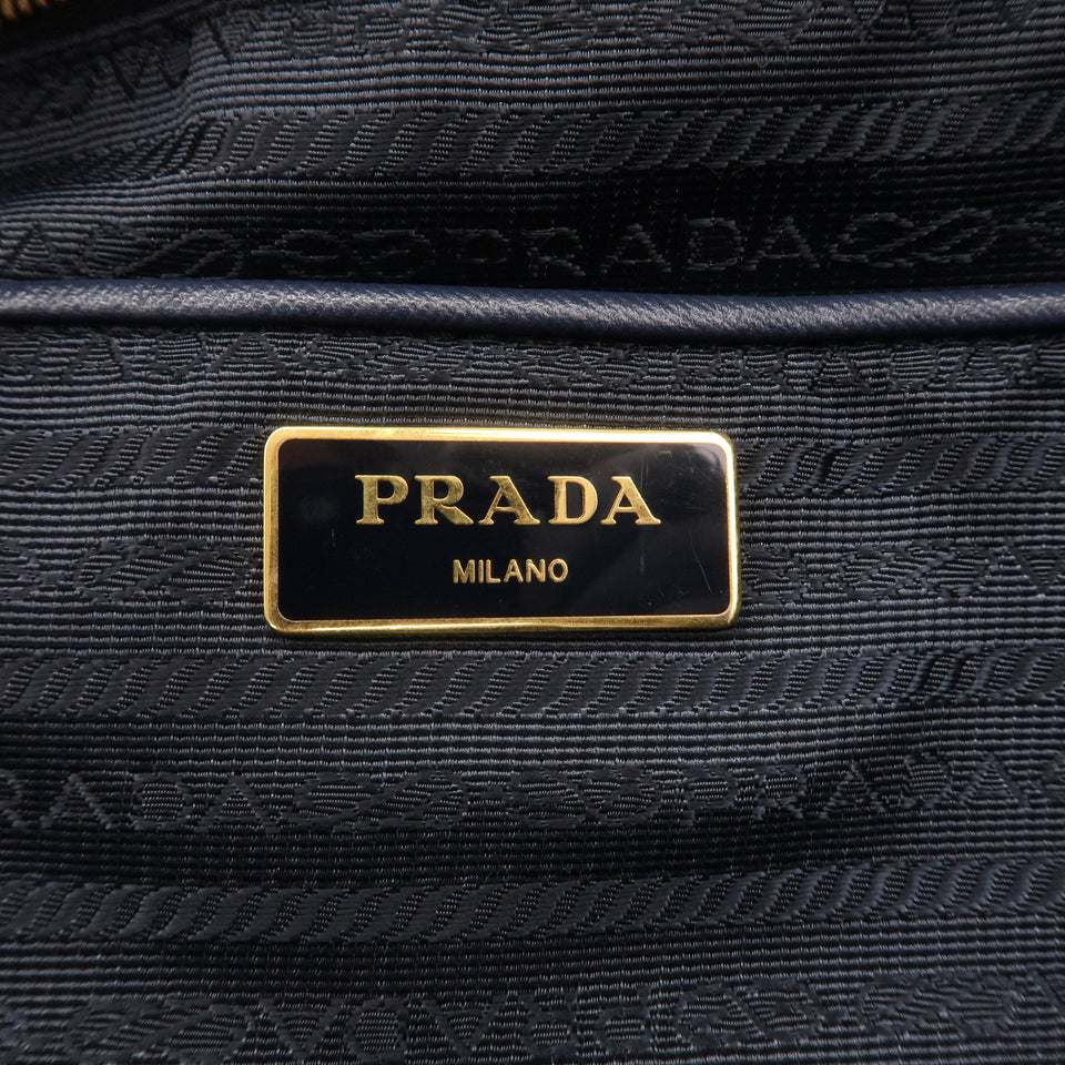 Prada Nylon Leather Tote Bag Shoulder Bag Navy 1BG401