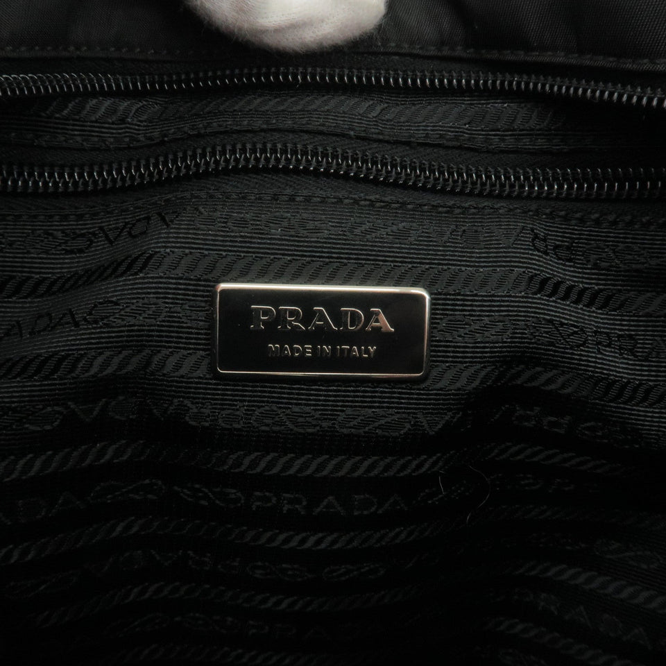 Prada Logo Nylon Leather Shoulder Bag Purse Black VA0251