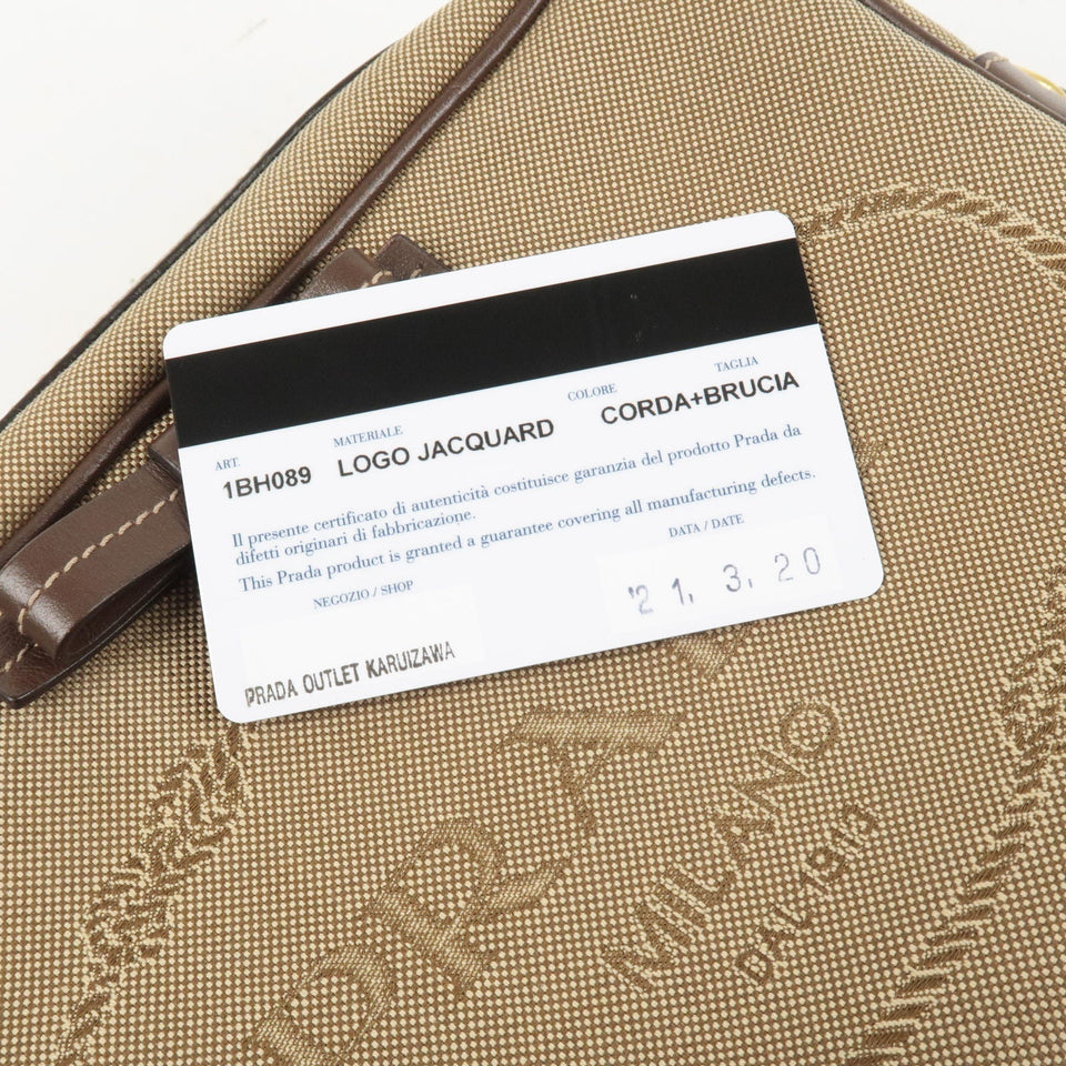 Prada Logo Jacquard Leather Shoulder Bag Beige Brown 1BH089