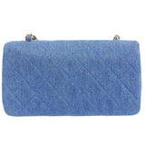 CHANEL Around 1990 Made Denim Full Flap Mini Chain Bag Blue