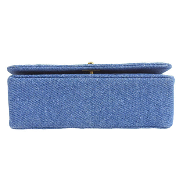 CHANEL Around 1990 Made Denim Full Flap Mini Chain Bag Blue