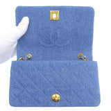 CHANEL Around 1990 Made Denim Full Flap Mini Chain Bag Blue