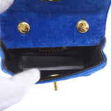 CHANEL Around 1990 Made Velvet Turn-Lock Mini Chain Bag Blue