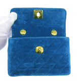 CHANEL Around 1990 Made Velvet Turn-Lock Mini Chain Bag Blue