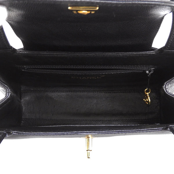 CHANEL Around 1998 Made Caviar Skin Turn-Lock Handle Bag Black