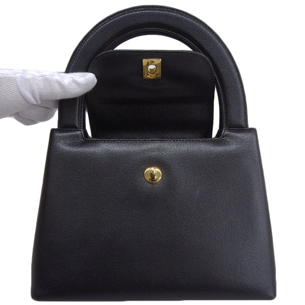 CHANEL Around 1998 Made Caviar Skin Turn-Lock Handle Bag Black