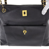CHANEL Around 1995 Made Caviar Skin Turn-Lock Chain Tote Bag Black