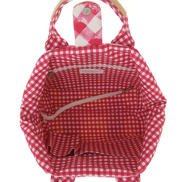CHANEL Around 2011 Made Gingham Pattern Cc Mark Hnadle Bag Pink/White