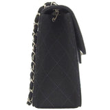 CHANEL Around 1998 Made Cotton Classic Flap Chain Bag Black