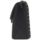 CHANEL Around 1998 Made Cotton Classic Flap Chain Bag Black