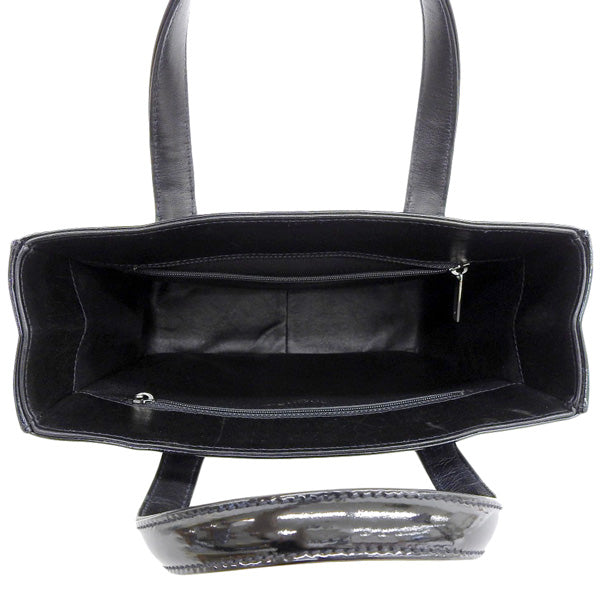 CHANEL Around 2001 Made Patent Chocolate Bar Cc Mark Embossed Top Handle Bag Black