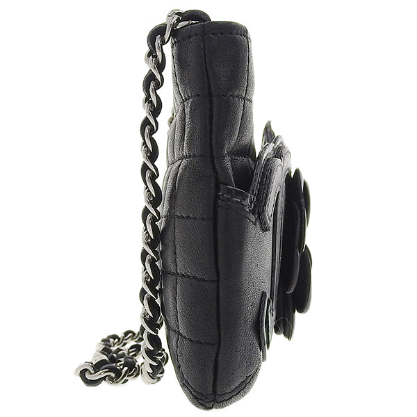 CHANEL Around 2004 Made Chocolate Bar Camellia Cc Mark No.5 Chain Pouch Black