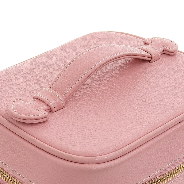 CHANEL Around 2004 Made Caviar Skin Cc Mark Stitch Vanity Soft Pink