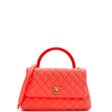 Coco Top Handle Bag Quilted Caviar with Lizard Embossed Handle Small