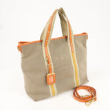 Prada Logo Jacquard Leather 2Way Hand Bag Beige Orange BN1453