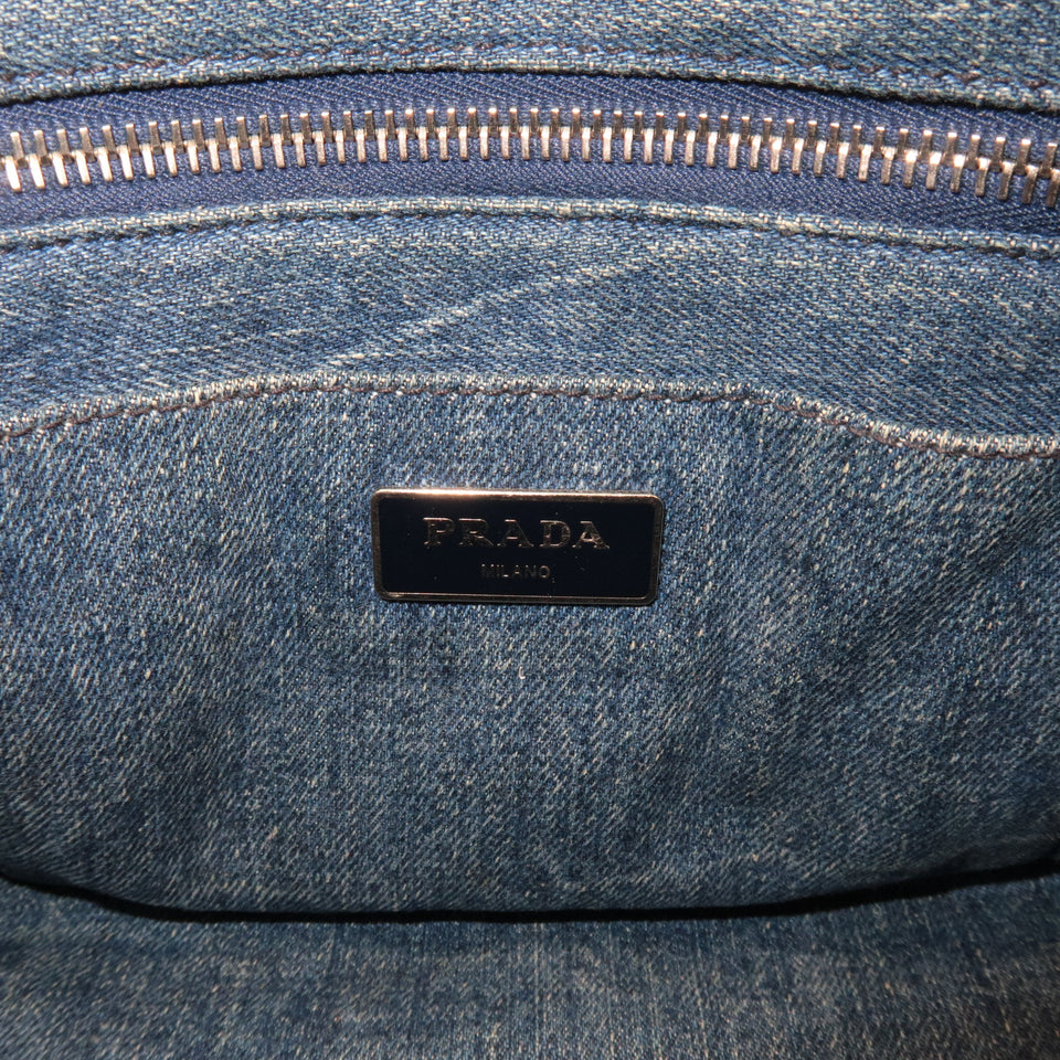 Prada Denim Bijou Canapa Mini Canvas 2Way Hand Bag Blue 1BG439