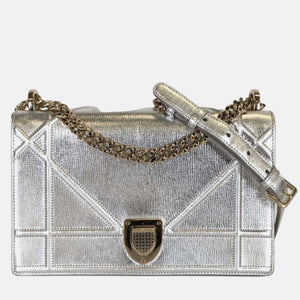 Silver Leather Medium Diorama Shoulder Bag