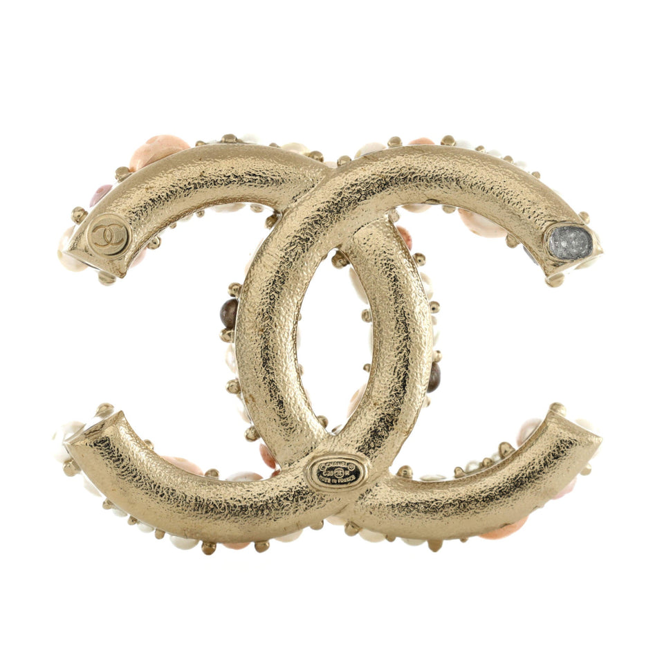 CC Brooch Metal with Crystals and Faux Pearls