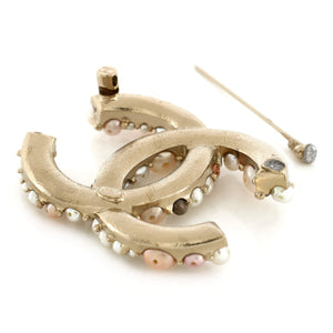 CC Brooch Metal with Crystals and Faux Pearls