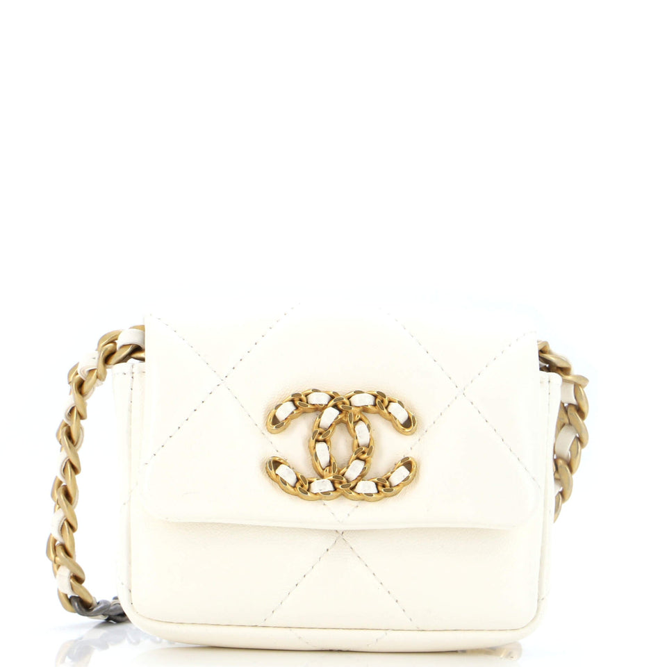 CHANEL 19 Convertible Flap Coin Purse With Chain Quilted Lambskin