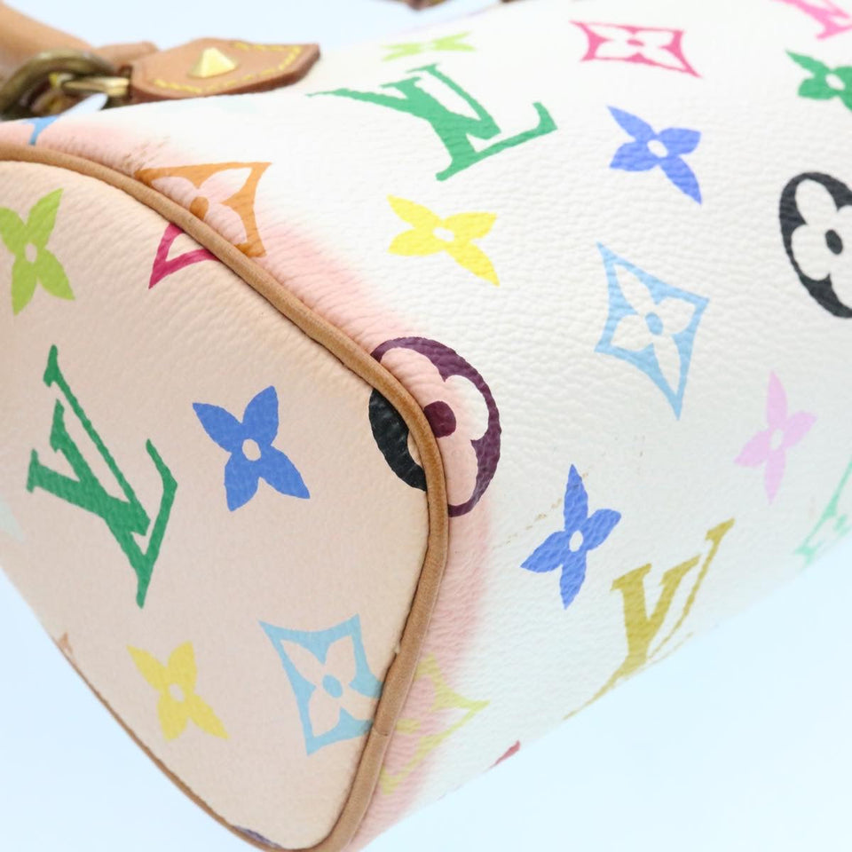 LOUIS VUITTON Monogram Multicolor Mini Speedy Hand Bag White M92645 Auth 25763