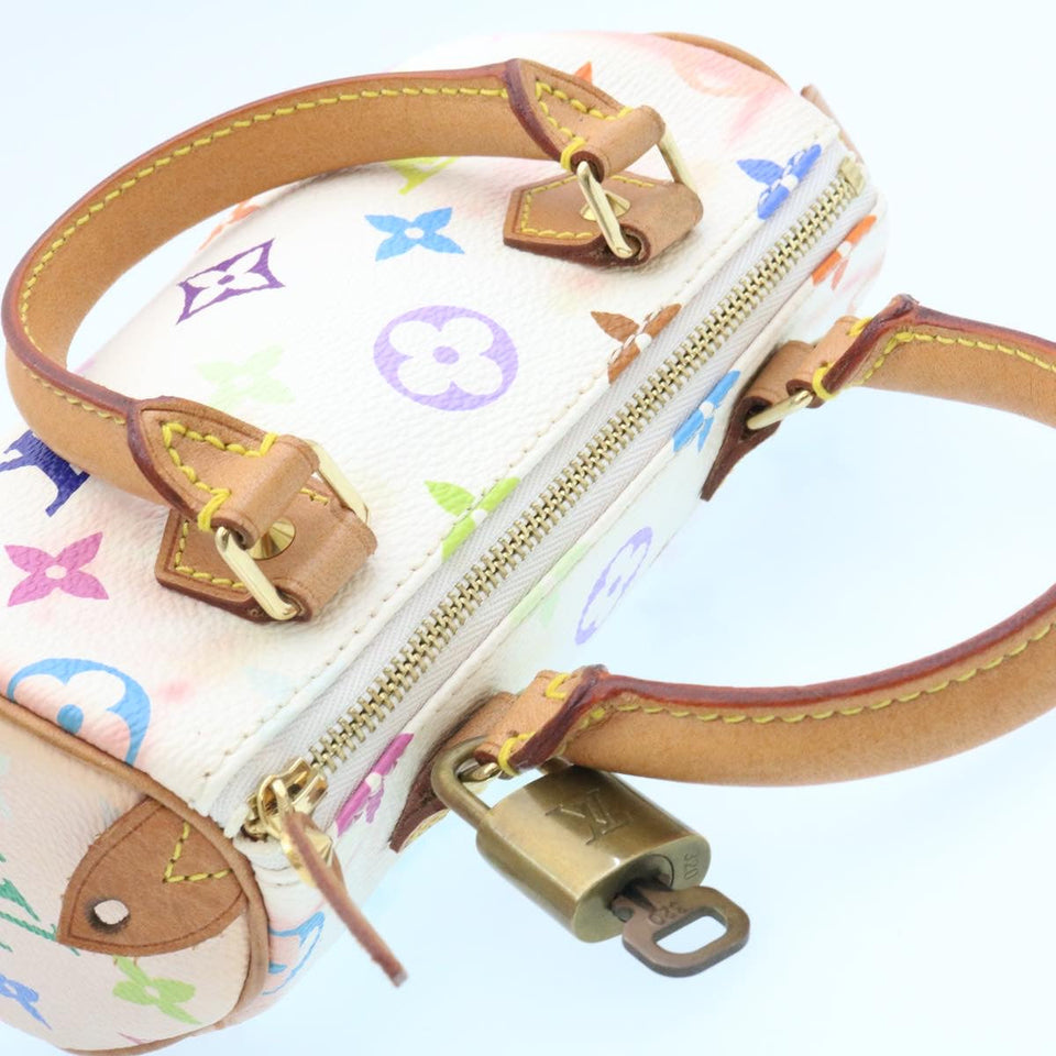 LOUIS VUITTON Monogram Multicolor Mini Speedy Hand Bag White M92645 Auth 25763