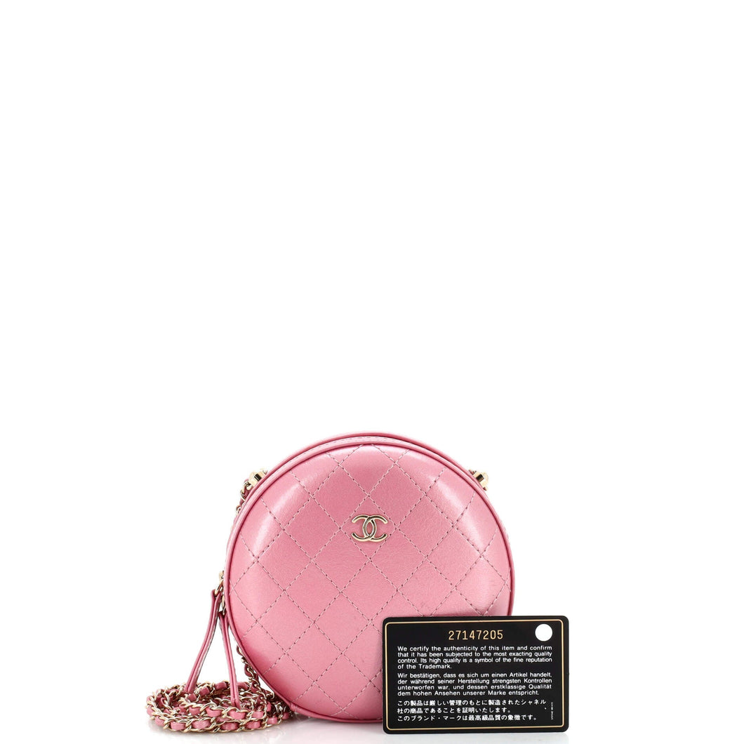 Round Clutch with Chain Quilted Iridescent Calfskin