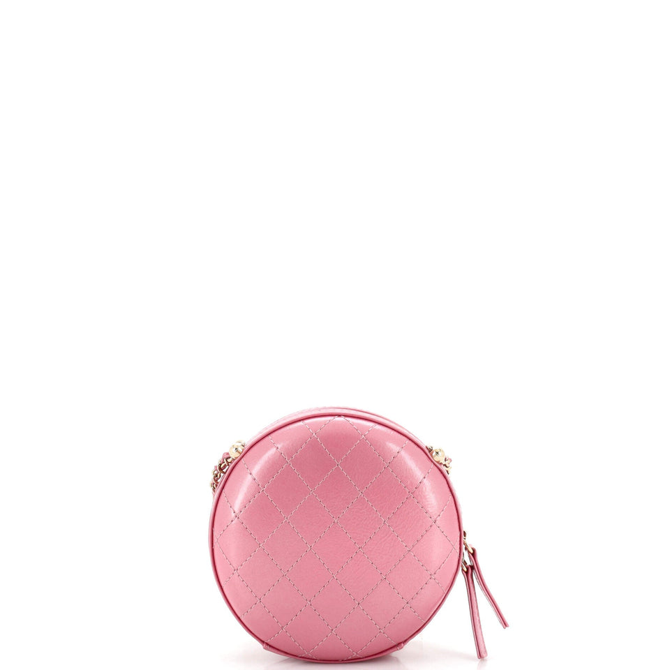 Round Clutch with Chain Quilted Iridescent Calfskin
