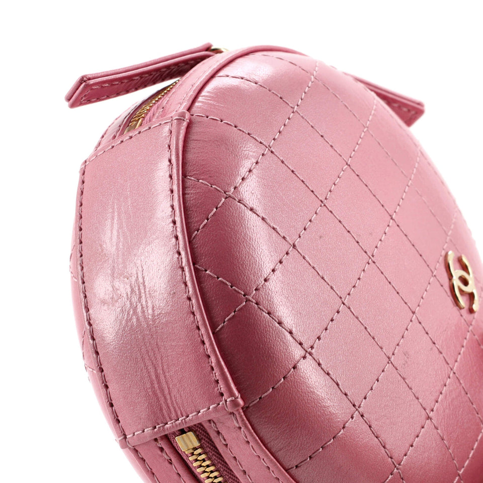 Round Clutch with Chain Quilted Iridescent Calfskin