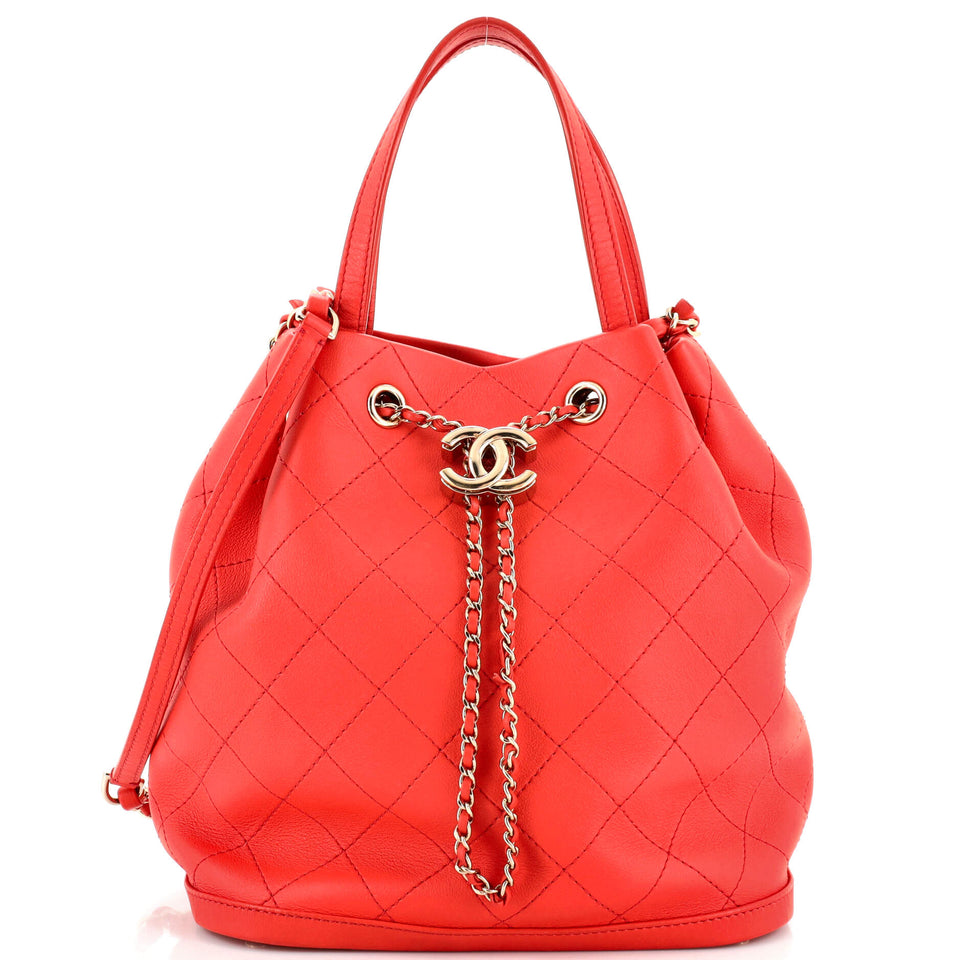 CC Drawstring Bucket Bag Quilted Calfskin Medium