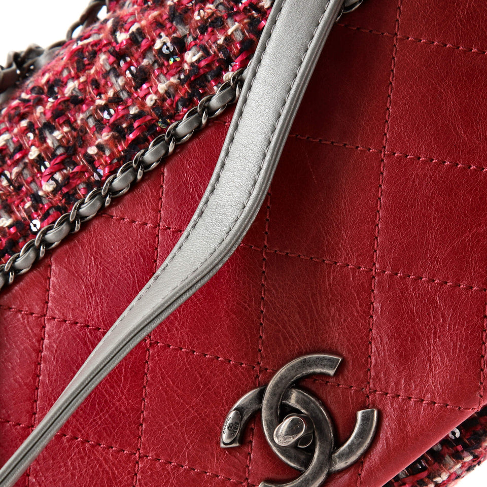 CC Chain Flap Bag Quilted Embellished Tweed and Quilted Calfskin Small