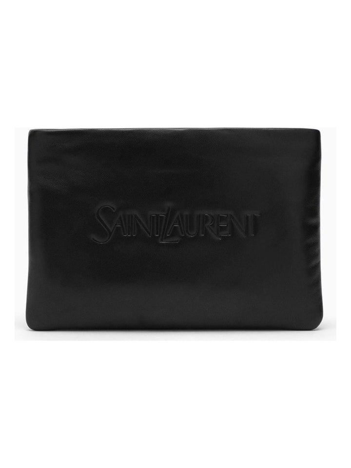 Men's Padded Leather Clutch Bag With Logo in Black | 779526AADA1