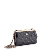 Logo Clasp Frame Clutch with Chain Quilted Lambskin Small