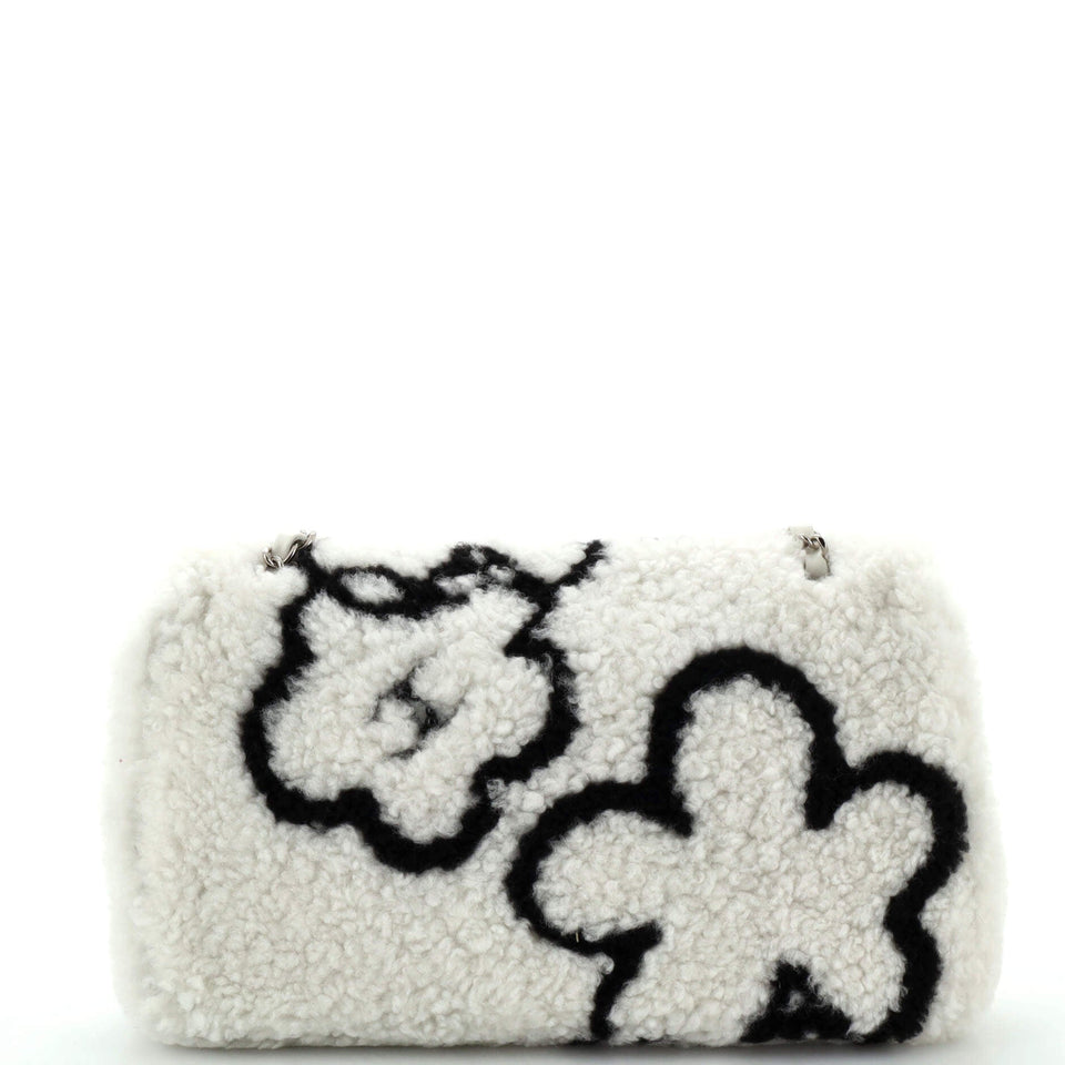 Classic Single Flap Bag Pearl Embellished Shearling Jumbo