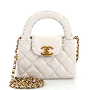 Kelly Top Handle Clutch with Chain Quilted Shiny Aged Calfskin