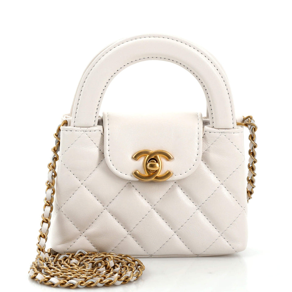 Kelly Top Handle Clutch with Chain Quilted Shiny Aged Calfskin