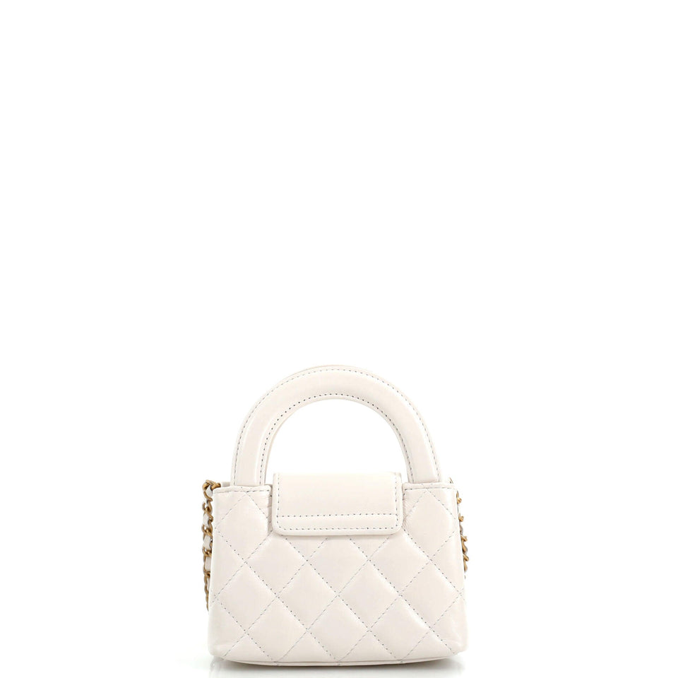 Kelly Top Handle Clutch with Chain Quilted Shiny Aged Calfskin