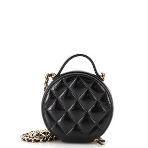 Handle with Care Round Vanity Case with Chain Quilted Patent Small