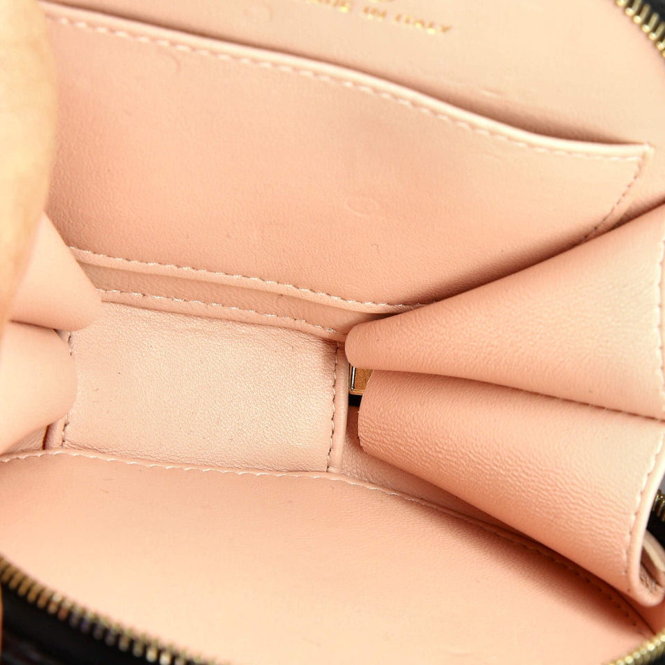 Handle with Care Round Vanity Case with Chain Quilted Patent Small