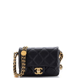 Twist Your Buttons Flap Bag Quilted Caviar Mini